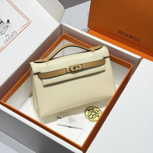 エルメス 偽物 バレない再現度 ケリーポシェット ハンドバッグ バイカラー 2026新作 高再現度 精密ディテール 高級感仕上げ