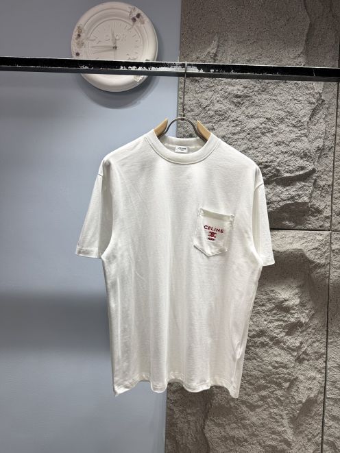 セリーヌ 刺繍ポケットTシャツ 2026新作 n級 男女兼用 夏服 通気 シンプルデザイン 快適な着心地 高再現度 レビュー高評価