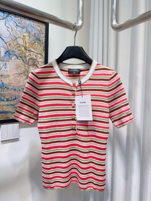 シャネル 本物級コピー ボーダーニット半袖トップス クラシックデザイン 通気 定番