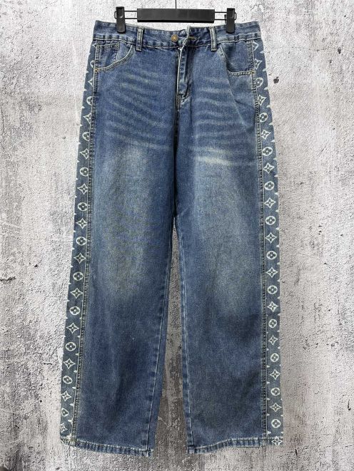 ルイヴィトン 本物級コピー モノグラムサイドラインデニムパンツ ワイドストレート 精密ディテール