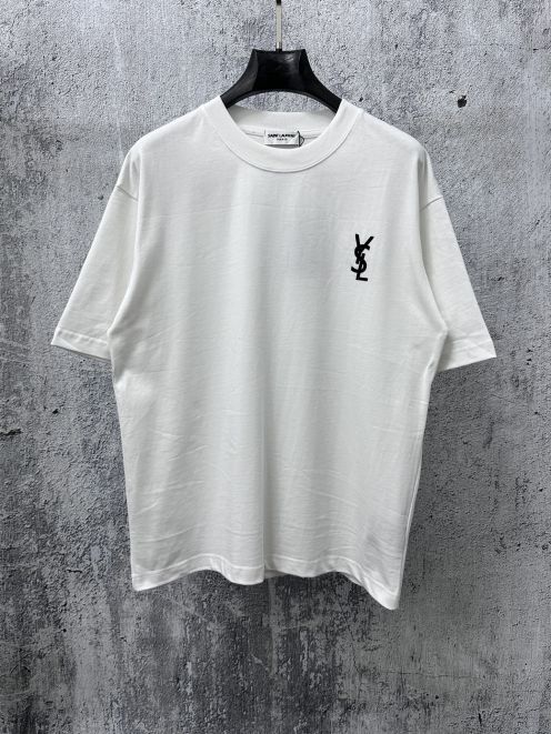 サンローラン スーパーコピー 半袖Tシャツ YSLロゴ刺繍 シンプルデザイン 男女兼用