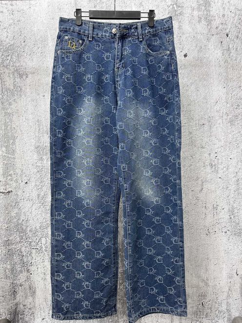 ディオール ブランド コピー ロゴ総柄デニムパンツ ワイドストレートシルエット 満足度高い