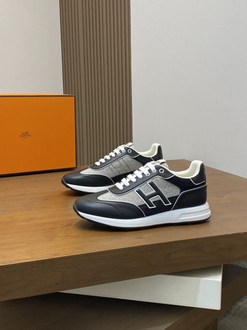 エルメス 本物級コピー レザースニーカー Hロゴ コンビ素材 高級感仕上げ