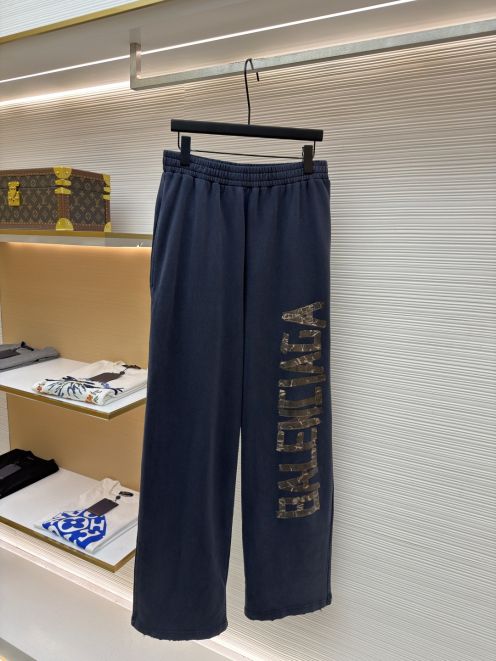 バレンシアガ スウェットパンツ ロゴプリント ワイドシルエット ウエストゴム ストリート系