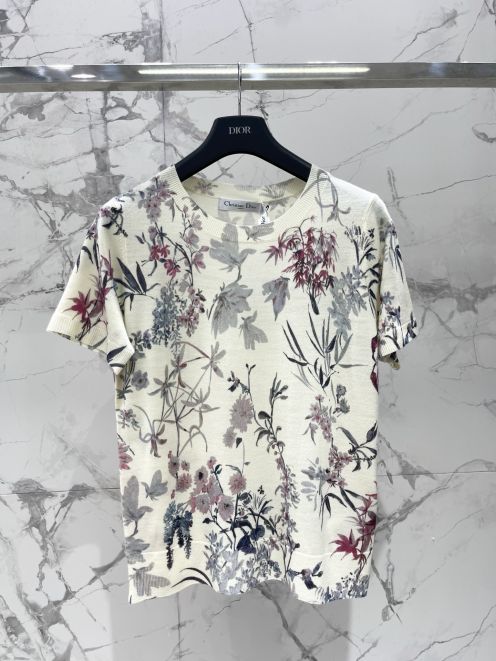 ディオール ハイブランド フローラルプリント半袖ニット 上質デザイン 快適な着心地 高評価