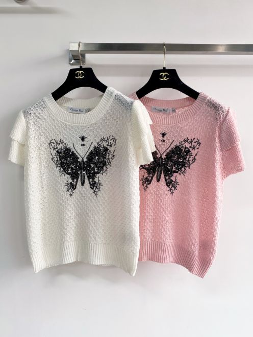 ディオール n級 ニットトップス バタフライ刺繍デザイン 半袖通気仕様 新作