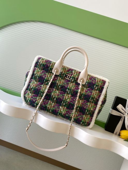 シャネル ブランド コピー ツイードハンドバッグ チェーンショルダー カラーチェックデザイン 追跡可能