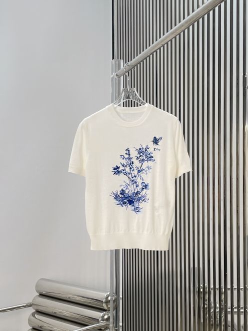 ディオール ブランド コピー フラワープリントTシャツ 半袖アートデザイン 肌触り良好 男女兼用 新作