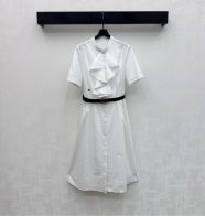 ディオール ブランド コピー シャツワンピース 半袖フリルデザイン ウエストベルト付き 精密ディテール