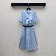 ディオール n級 シャツワンピース 半袖フリルデザイン ウエストベルト付き 発送保証