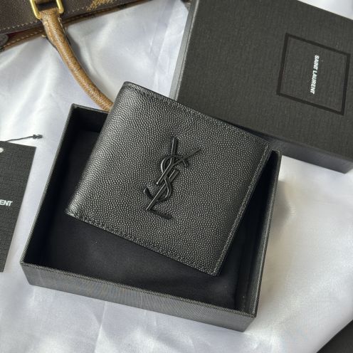 サンローラン ハイブランド 二つ折りウォレット グレインレザー コンパクト設計 精密ディテール