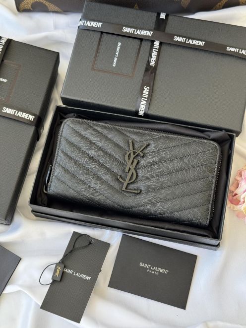 サンローラン ハイブランド ラウンドファスナー長財布 キルティングレザー 大容量設計 高級感仕上げ