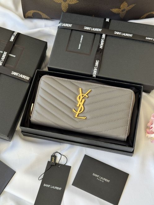 サンローラン 格安 ラウンドファスナー長財布 キルティングレザー ゴールドロゴ 口コミ多数
