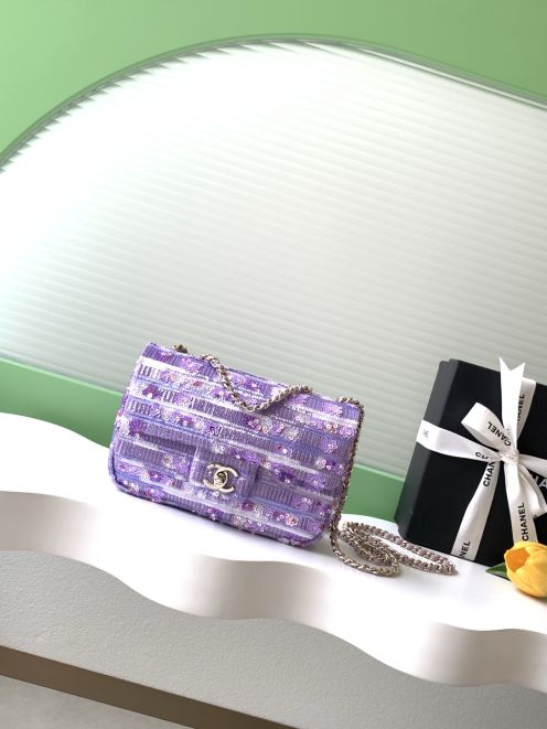 シャネル ハイブランド チェーンショルダーバッグ スパンコールツイードデザイン 高級感仕上げ 高評価