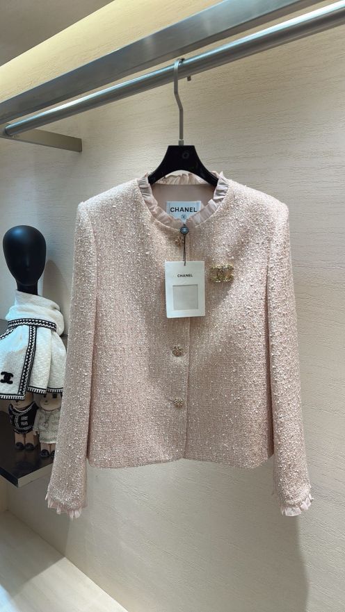 シャネル 格安 ツイードジャケット フリルネックデザイン 上質素材仕立て 通気
