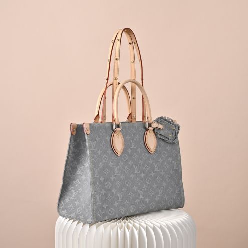 ルイヴィトン ハイブランド モノグラムデニム トートバッグ レザーハンドル 大容量モデル 丁寧な縫製