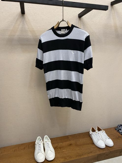 ディオール n級 ボーダーニットトップス 半袖デザイン シンプルデザイン