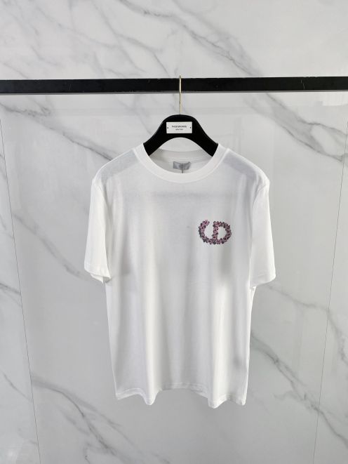 ディオール ハイブランド フラワーロゴTシャツ 刺繍風デザイン 上質コットン仕様 高品質モデル