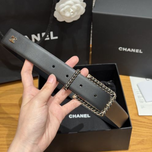 シャネル ハイブランド チェーンバックルベルト ブラックレザー 上質仕上げ 高級レベル仕様