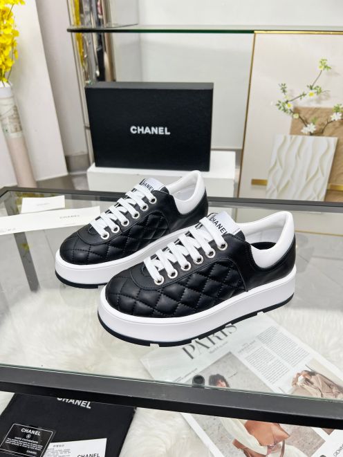 シャネル n級 キルティングスニーカー ブラック厚底レザー仕様 丁寧な縫製