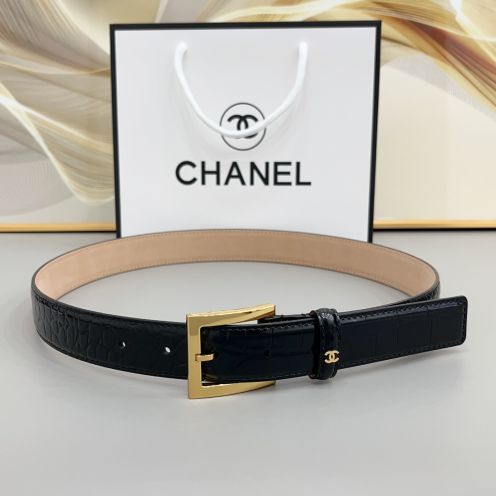 シャネル 格安 レザーベルト スクエアバックル クロコ型押し仕上げ 発送保証
