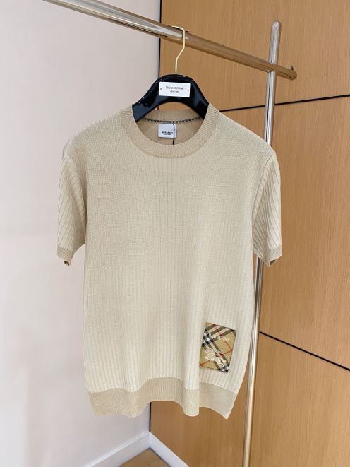 バーバリー 本物級コピー ニットTシャツ リブ編み 半袖デザイン 通気