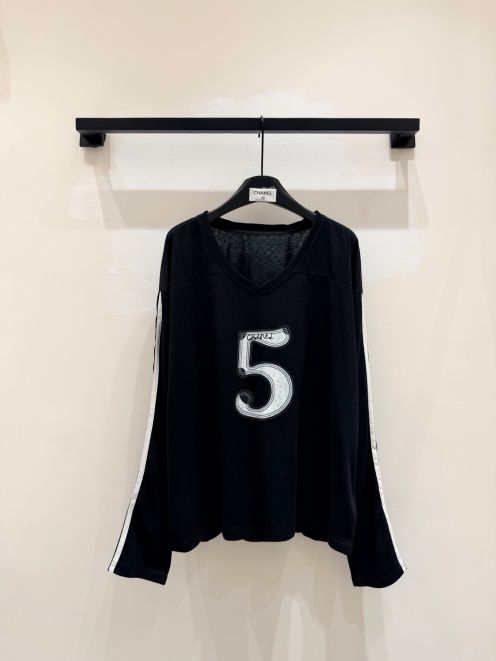シャネル n級 Vネック長袖Tシャツ ナンバープリントデザイン 上質感