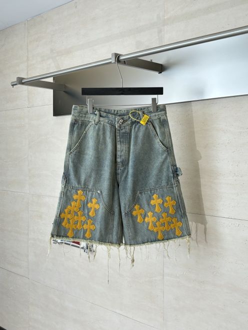 クロムハーツ ブランド コピー デニムショートパンツ クロスワッペンデザイン ダメージ加工 高再現度