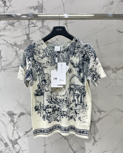 ディオール ブランド コピー 総柄ニット半袖トップス 夏服仕様 上質感