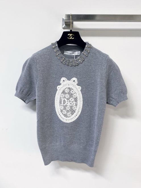 ディオール 格安 刺繍ロゴ半袖ニット グレーカラー仕様 快適な着心地