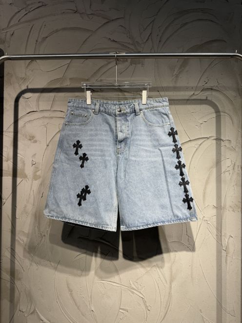 クロムハーツ 格安 デニムショートパンツ ブラッククロス刺繍 ストリート定番 安心サイト