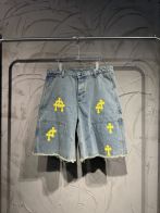 クロムハーツ ハイブランド デニムハーフパンツ イエロークロス装飾 ストリート仕様 高評価