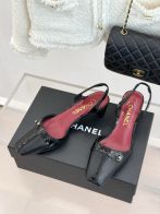 シャネル ハイブランド スリングバックパンプス ブラックレザー ポインテッドトゥ設計 精密ディテール
