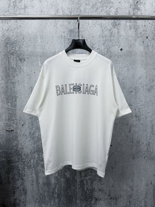 バレンシアガ ブランド コピー ロゴTシャツ 半袖カットソー ホワイトカラー ラインロゴ 高再現度