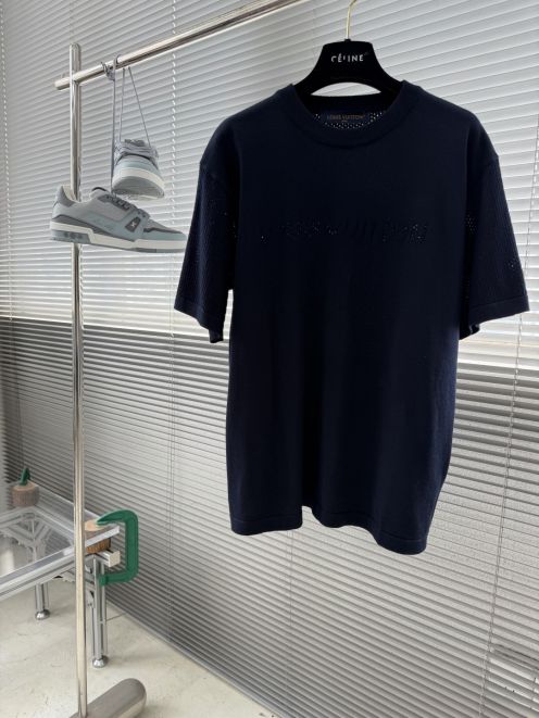 ルイヴィトン ハイブランド ニット半袖Tシャツ ロゴ刺繍デザイン ブランド代用