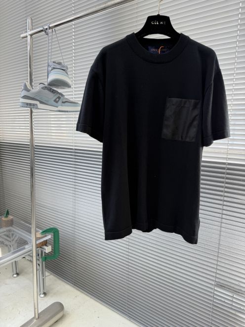 ルイヴィトン ハイブランド ニット半袖Tシャツ 異素材ポケットデザイン 確実に届く