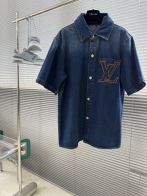 ルイヴィトン ブランド コピー デニム半袖シャツ ロゴ刺繍ポケット 上質感