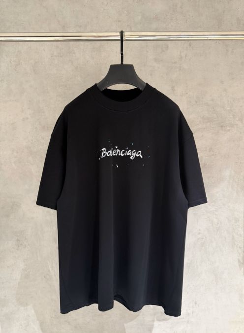 バレンシアガ スーパーコピー ロゴプリント半袖Tシャツ スプラッシュデザイン 上質感