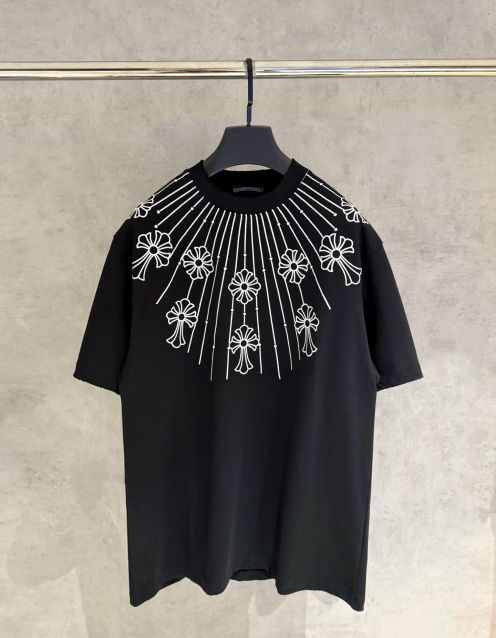 クロムハーツ スーパーコピー フラワープリント半袖Tシャツ 放射状デザイン 高品質仕上げ