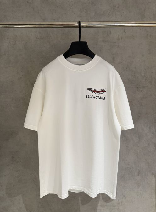 バレンシアガ n級 ロゴ刺繍半袖Tシャツ 波形デザインアクセント 上質感