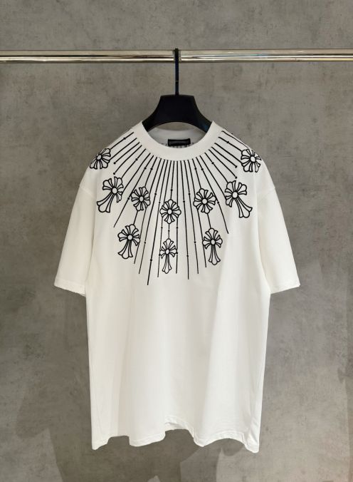 クロムハーツ ブランド コピー フラワープリント半袖Tシャツ 放射状デザイン 高再現度