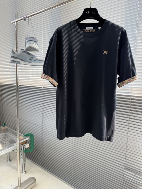 バーバリー n級 ワンポイント刺繍半袖Tシャツ チェックカフスデザイン 実店舗運営