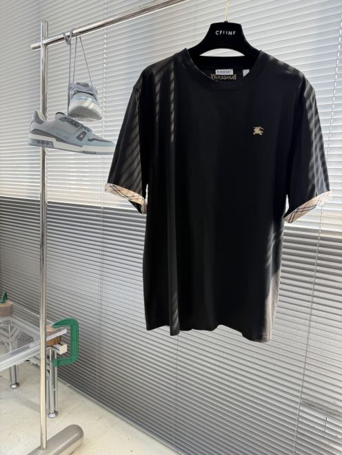 バーバリー 格安 半袖Tシャツ ミニロゴ刺繍 チェック袖デザイン 高評価