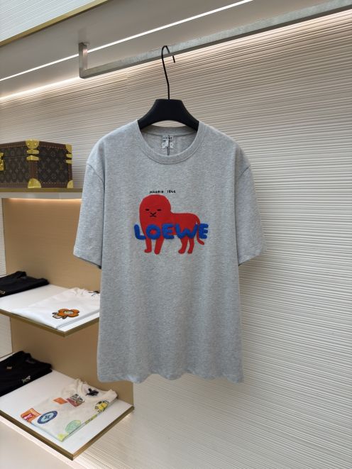 ロエベ スーパーコピー アニマルロゴ刺繍Tシャツ 半袖カジュアルデザイン 定番