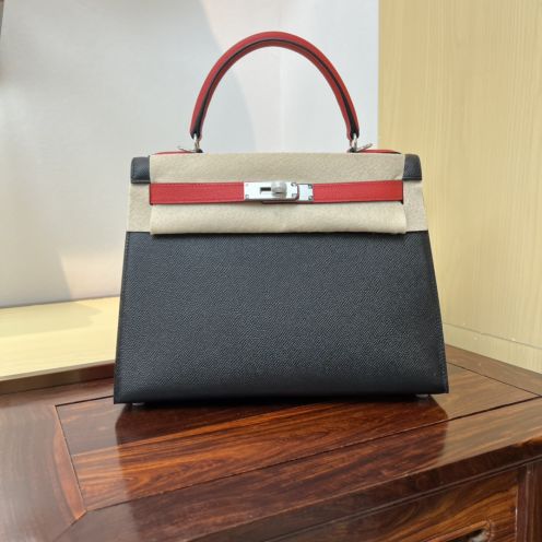 エルメス n級 ケリー ハンドバッグ バイカラーデザイン シルバー金具 高品質
