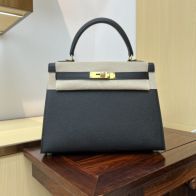 エルメス スーパーコピー ケリー ハンドバッグ バイカラー設計 ゴールド金具 高級感仕上げ