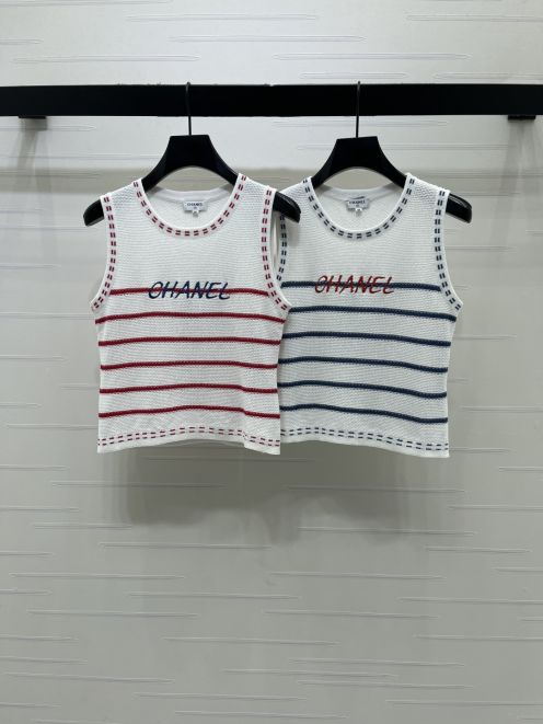 シャネル スーパーコピー ノースリーブニットトップス ロゴ刺繍ボーダーデザイン 上質感仕上げ 新作