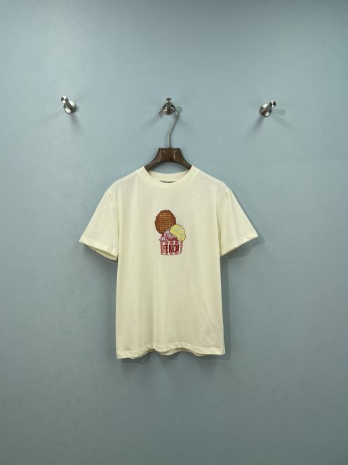 フェンディ ブランド コピー アイスクリームプリントTシャツ 半袖クルーネック シンプルデザイン