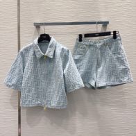 フェンディ スーパーコピー FFロゴデニムセットアップ 半袖ジャケットショートパンツ 新作