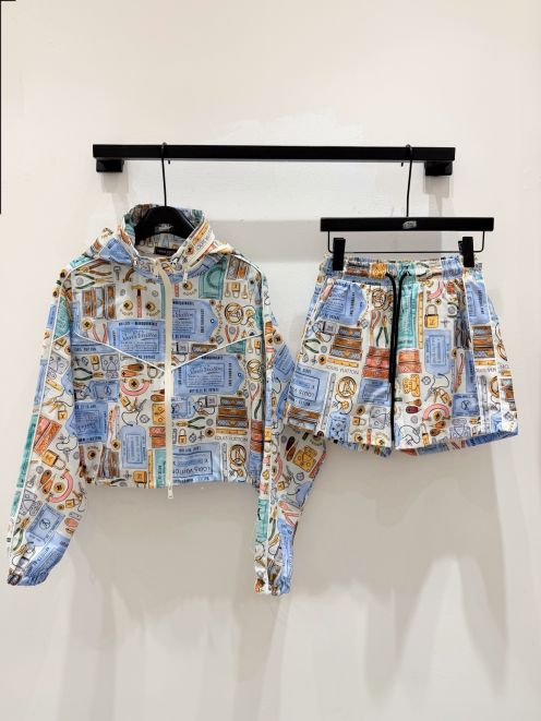 ルイヴィトン ハイブランド セットアップパーカー ショートパンツ柄デザイン 夏服